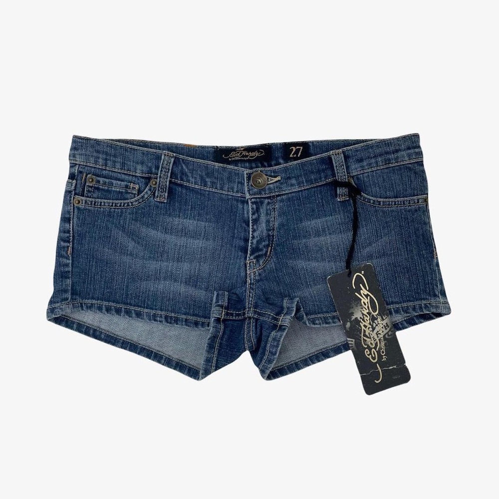 Rhinestone Ed Hardy Low-Waisted Denim Shorts